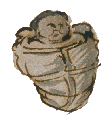 Figure 9.34. Baby swaddled in hide blanket.