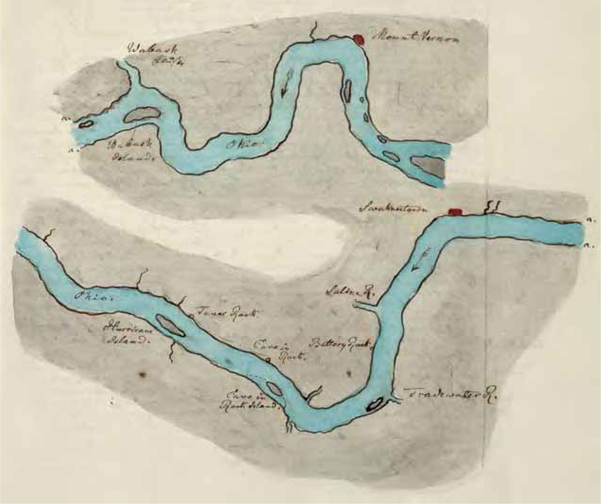 Figure 6.8. Maps showing the course of the Ohio River from Mt. Vernon to Hurricane Island.