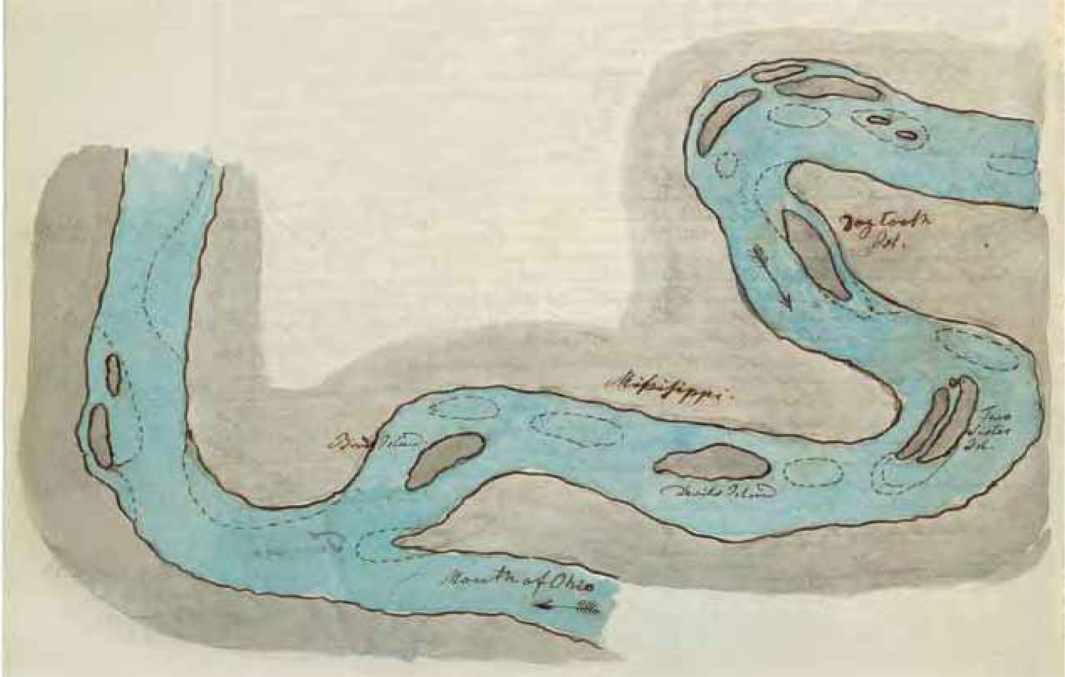 Figure 6.12. Map showing the mouth of the Ohio River and the passage up the Mississippi past Devils Island and Dog Tooth Island, likely taken from The Western Pilot.