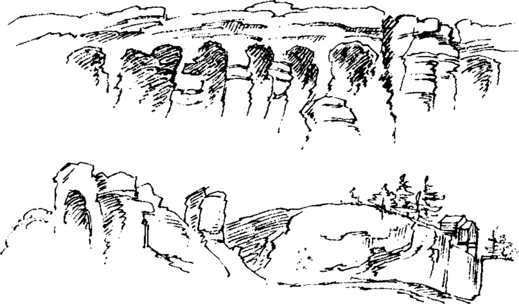 Fig. 6.23a–b. The upper scene seems to reflect an analogy made by Maximilian on his previous page, where he compared certain rock formations to openings for saints’ images.