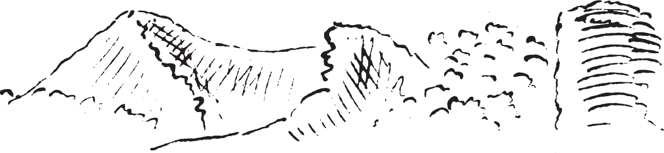 Figure 7.13. Limestone hills. A barely visible “A” is written in pencil at the far left of this drawing; a “B” appears in the same spot on fig. 7.14. These notations were apparently added later, perhaps by Maximilian. Their meaning is unknown.