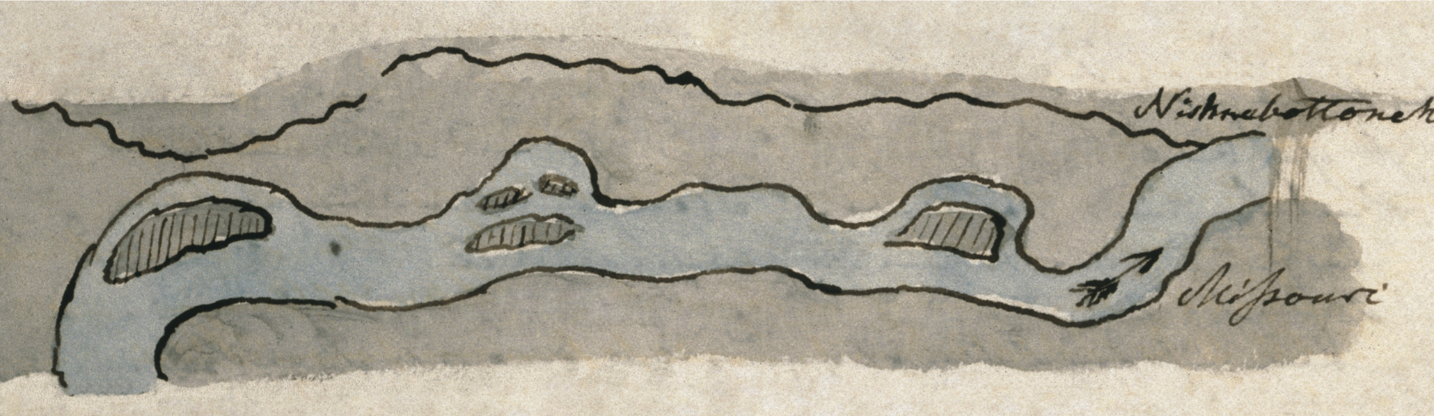 Figure 8.7. Map of the Missouri River showing the narrows of the Nishnebottoneh.