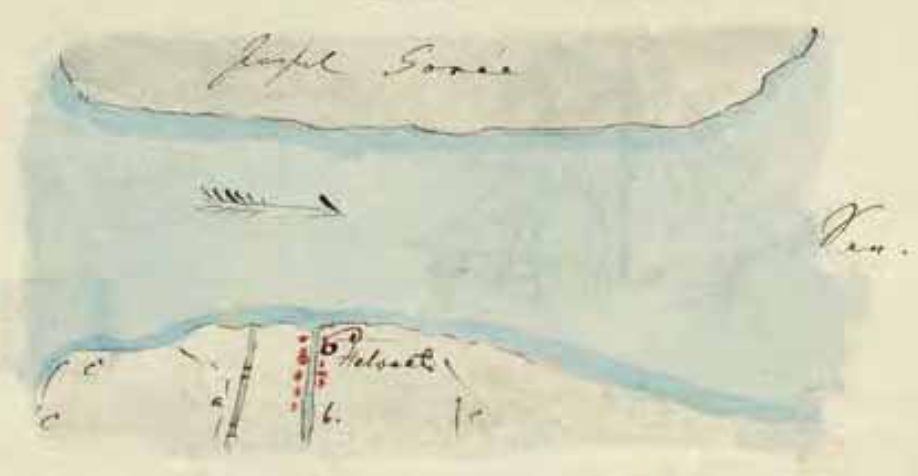 Figure 1.6. Helvoet and Goeree Island: “‘a,’ canal to Rotterdam for fast-moving ships, ‘b,’ canal for warships, ‘c,’ fortifications, ‘d,’ lighthouse.”